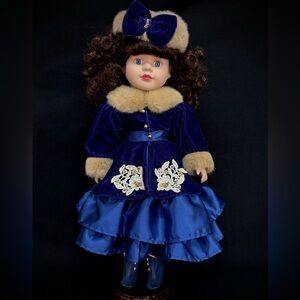 16” Elegant Porcelain Doll in Gorgeous Blue Dress